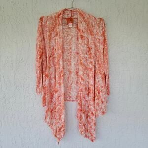 Hearts of Palm Cardigan Womens Size M White Orange Abstract Print Open Front